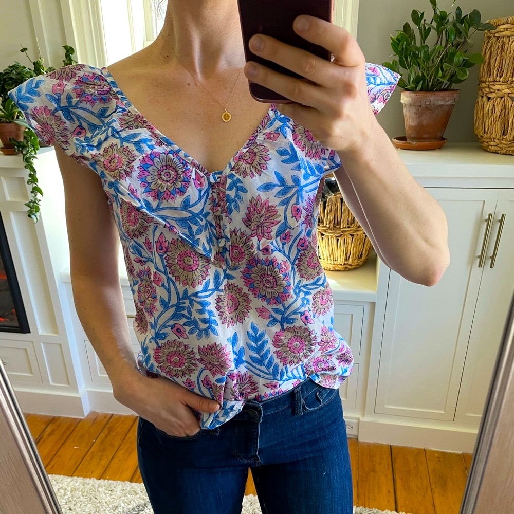 J.Crew ruffle neck top.